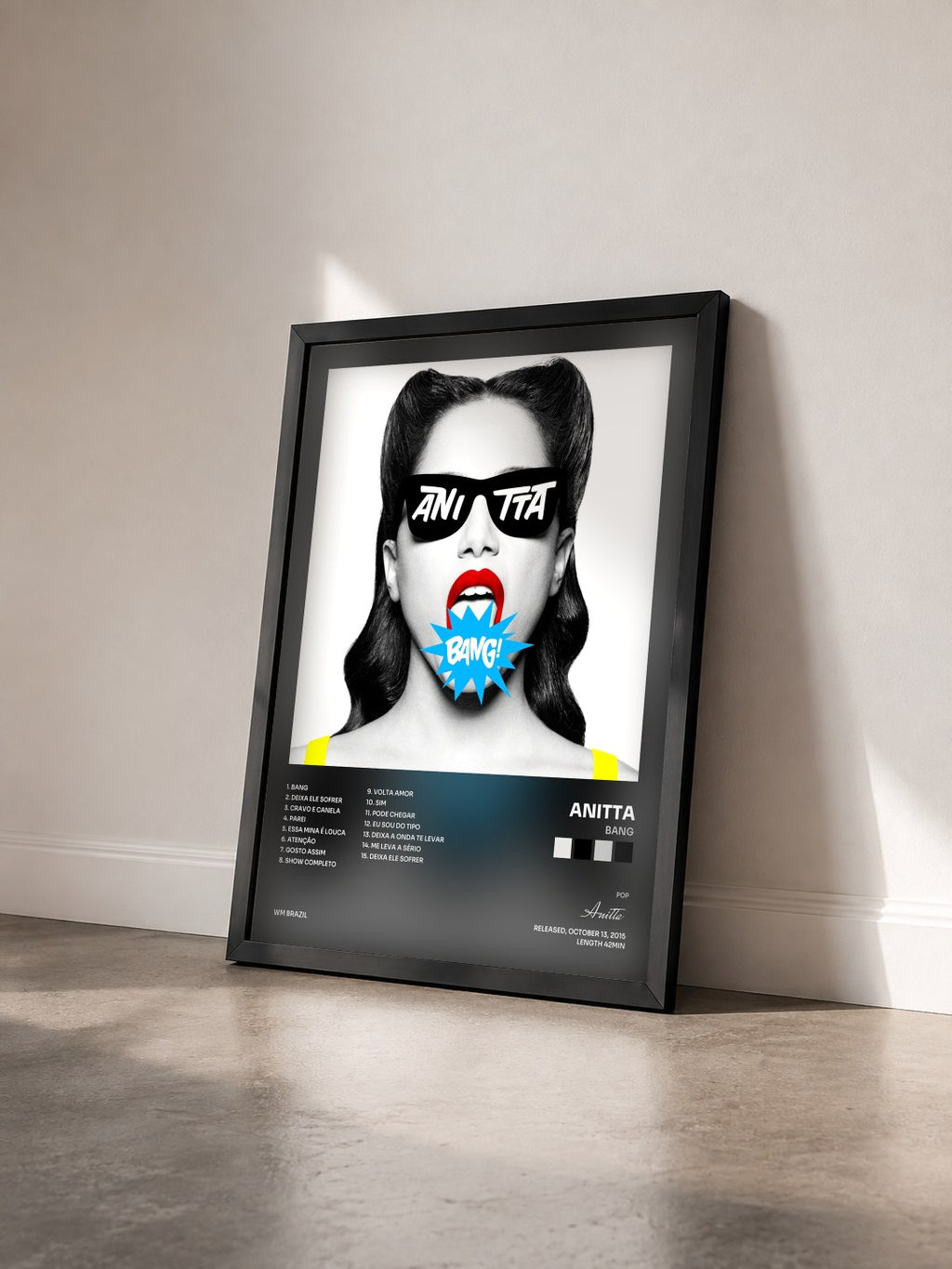#noir Tableau de l'album Bang de Anitta vu de trois quarts, cadre noir