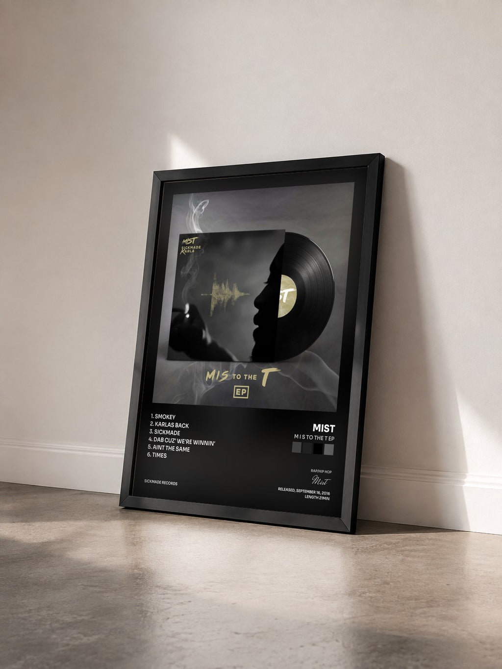 #noir Tableau de l'album M I S To The T EP de Mist vu de trois quarts, cadre noir