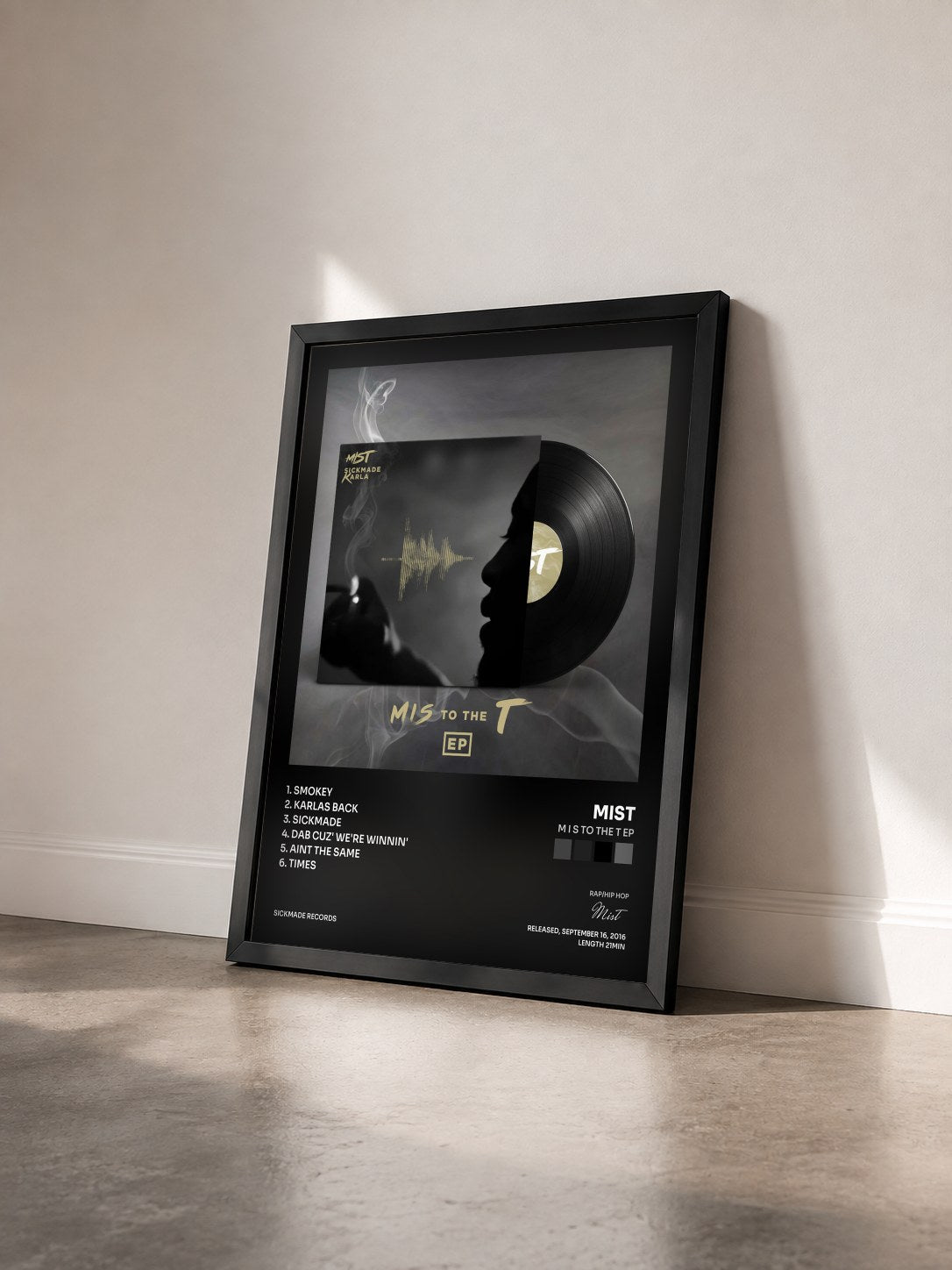 #noir Tableau de l'album M I S To The T EP de Mist vu de trois quarts, cadre noir