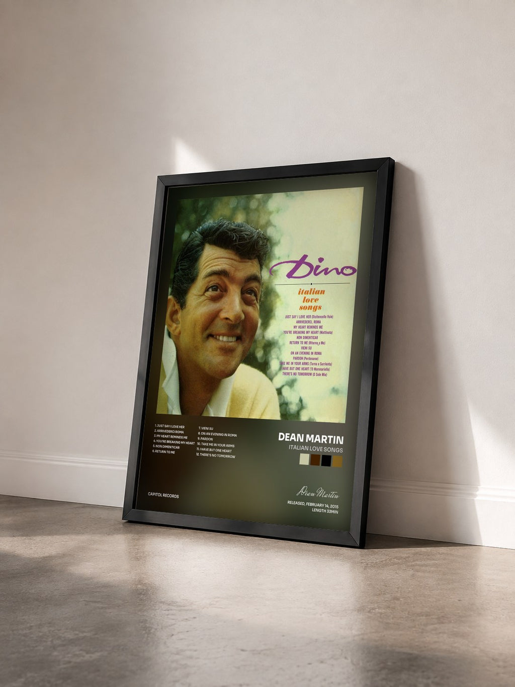 #noir Tableau de l'album Italian Love Songs de Dean Martin vu de trois quarts, cadre noir