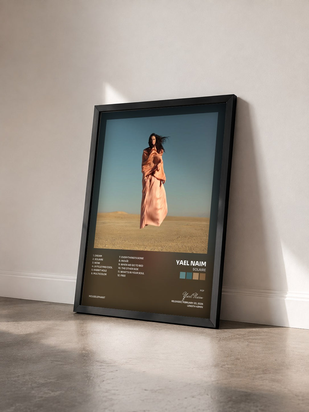#noir Tableau de l'album Solaire de Yael Naim vu de trois quarts, cadre noir