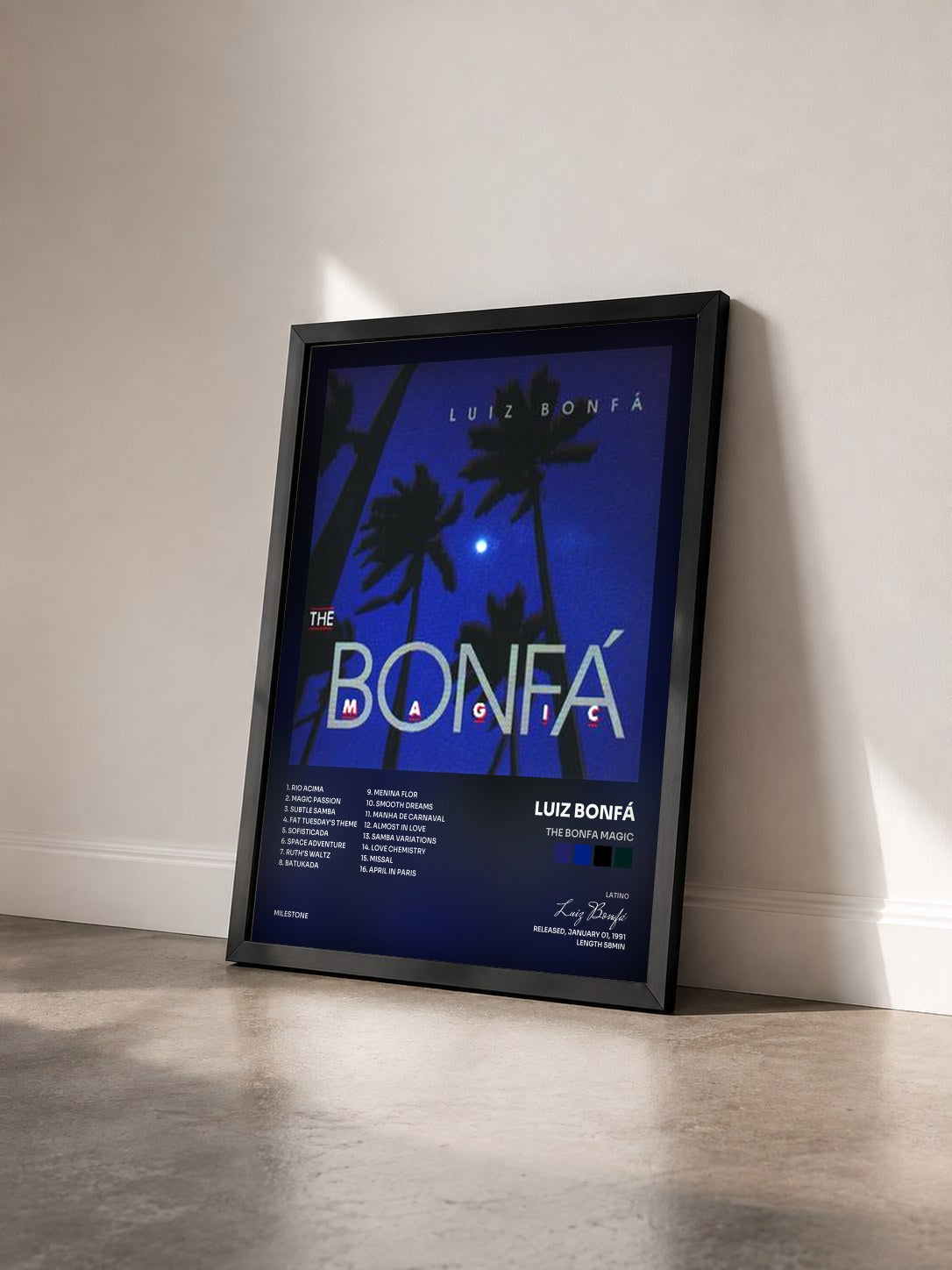 #noir Tableau de l'album The Bonfa Magic de Luiz Bonfá vu de trois quarts, cadre noir