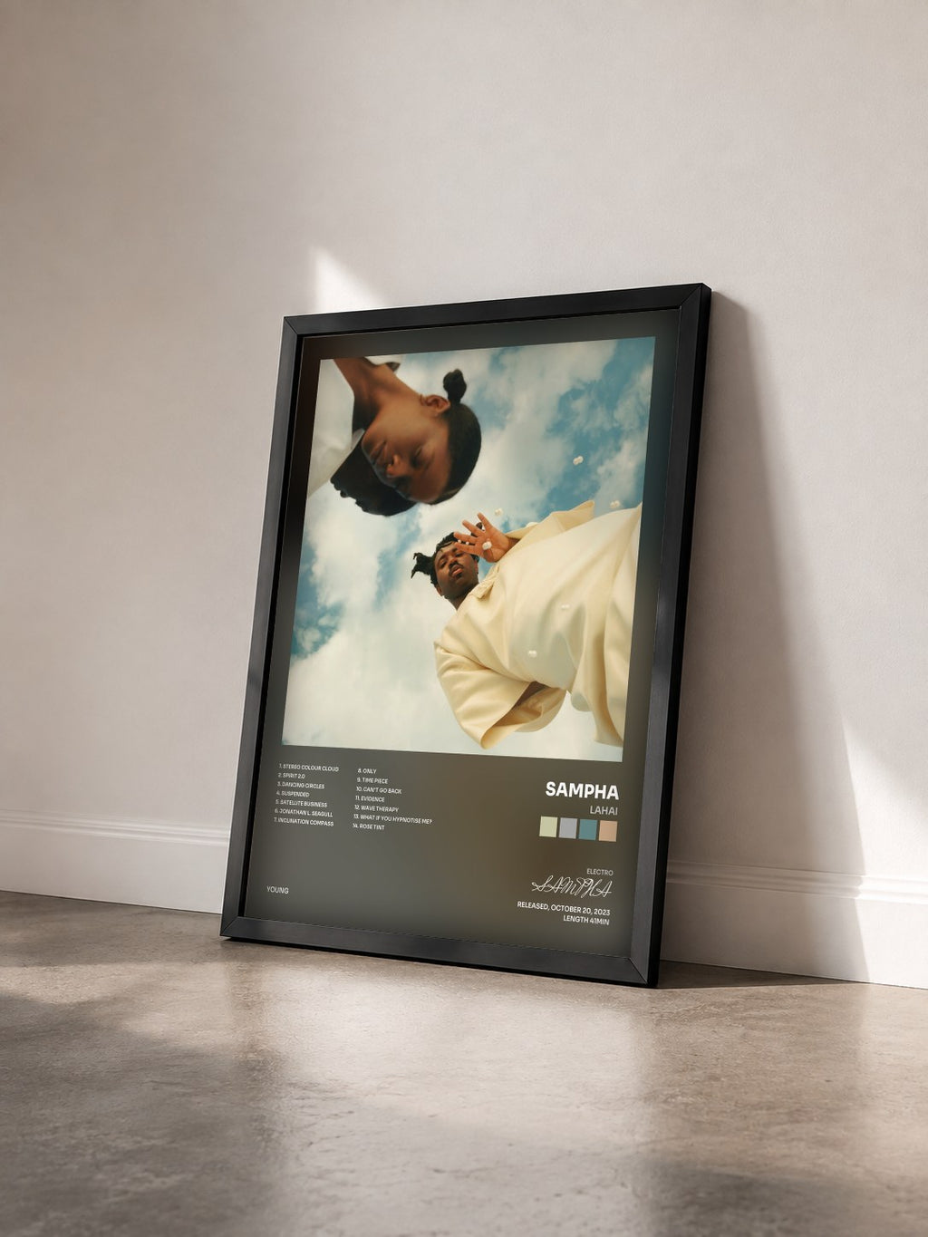 #noir Tableau de l'album Lahai de SAMPHA vu de trois quarts, cadre noir