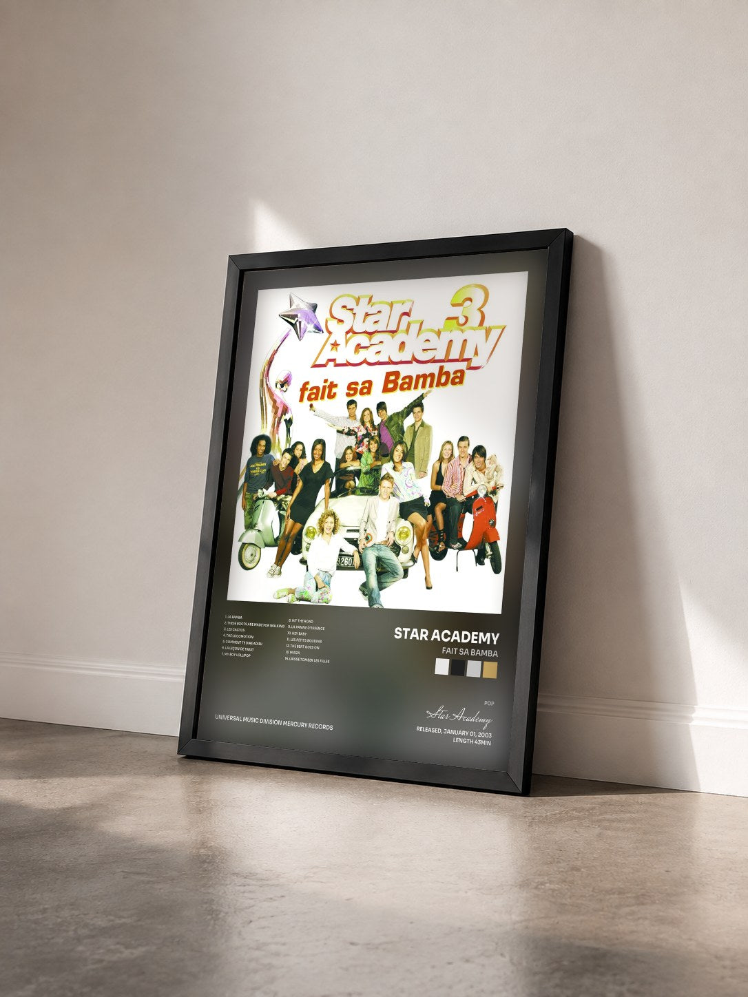 #noir Tableau de l'album Fait Sa Bamba de Star Academy vu de trois quarts, cadre noir