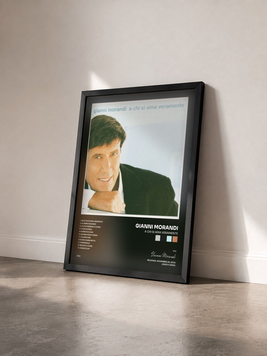 #noir Tableau de l'album A Chi Si Ama Veramente de Gianni Morandi vu de trois quarts, cadre noir