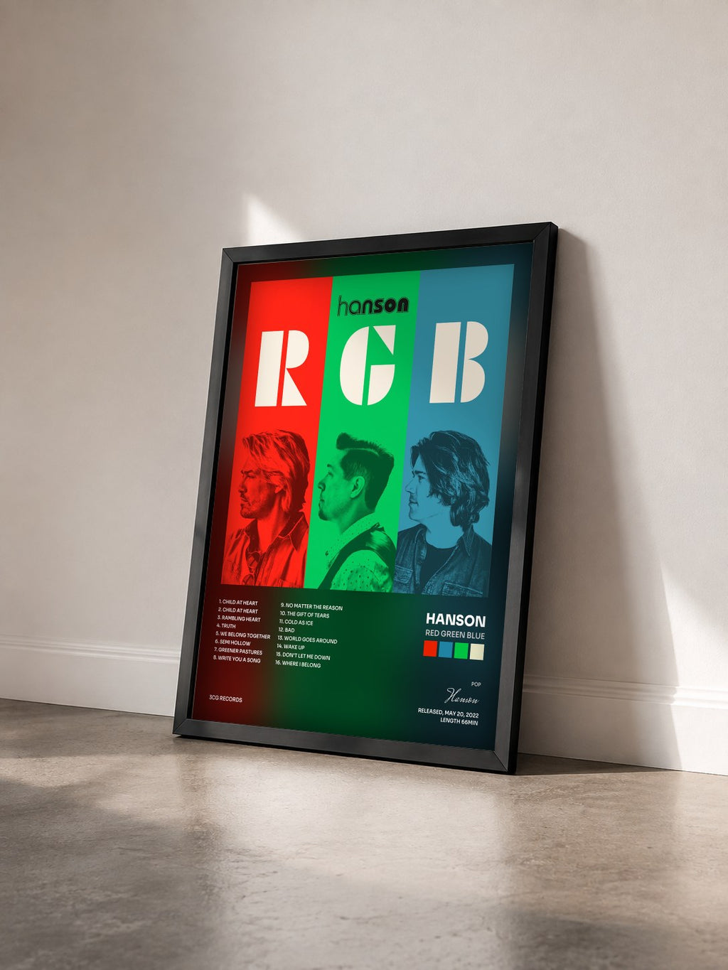 #noir Tableau de l'album Red Green Blue de Hanson vu de trois quarts, cadre noir
