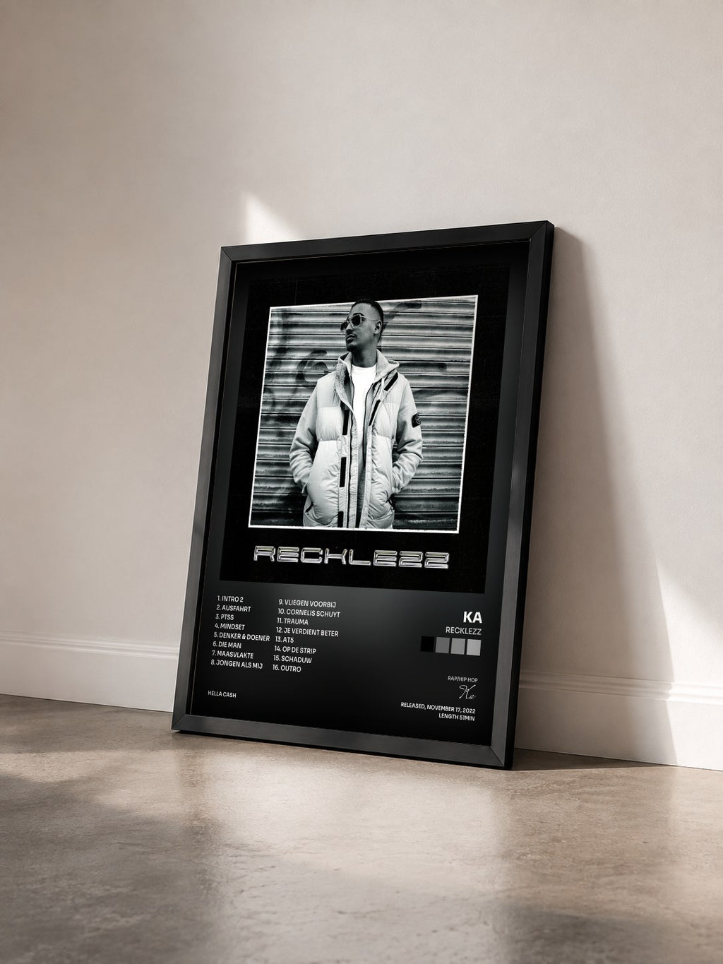 #noir Tableau de l'album Recklezz de Ka vu de trois quarts, cadre noir
