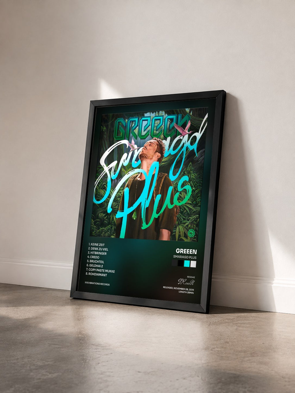 #noir Tableau de l'album Smaragd plus de GReeeN vu de trois quarts, cadre noir