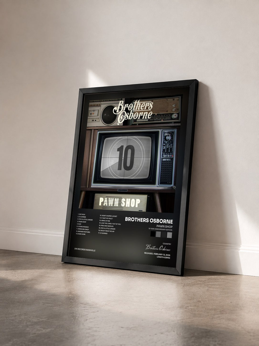 #noir Tableau de l'album Pawn Shop (10 Year Anniversary Edition) de Brothers Osborne vu de trois quarts, cadre noir