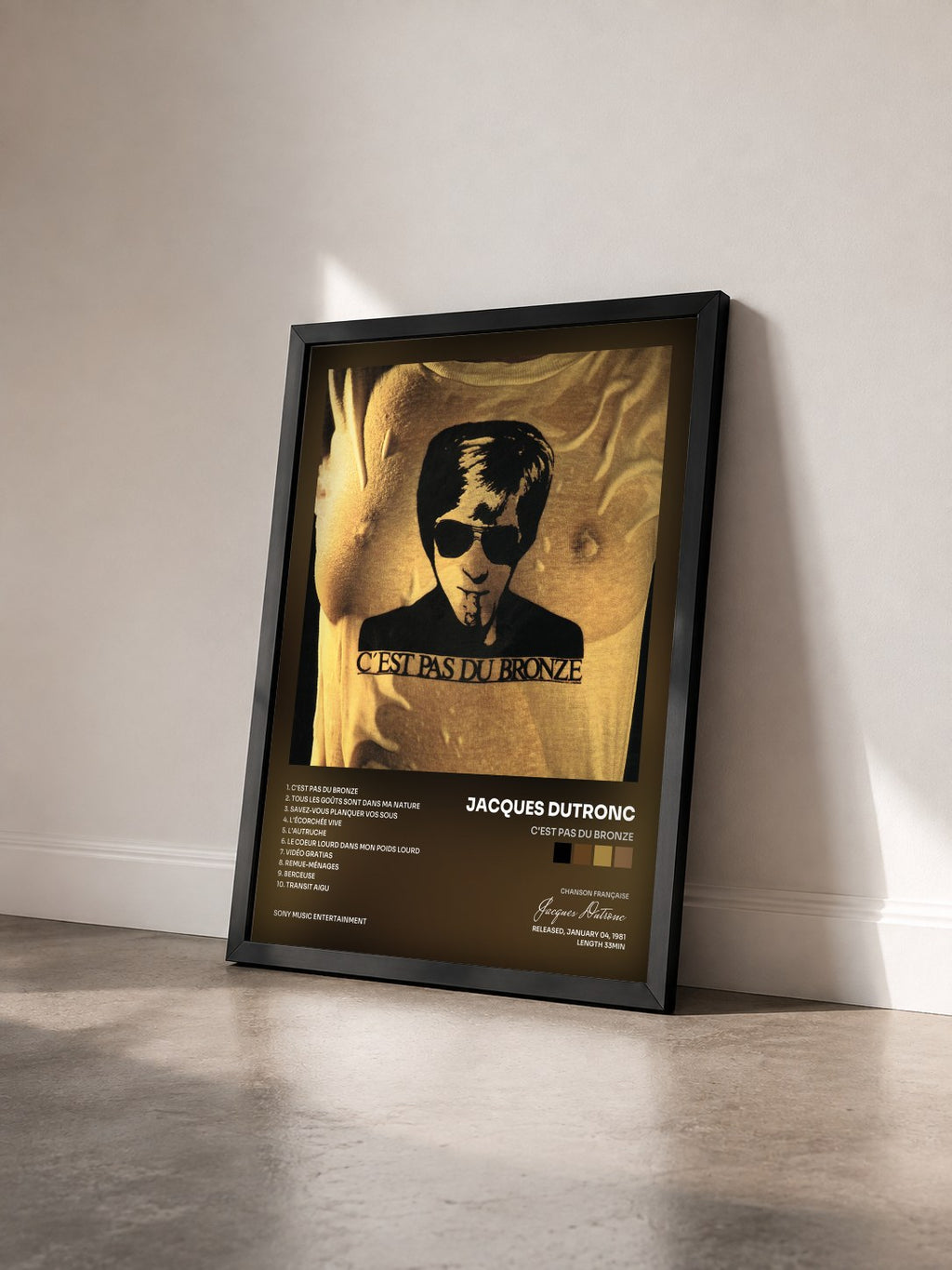 #noir Tableau de l'album C'est pas du bronze de Jacques Dutronc vu de trois quarts, cadre noir