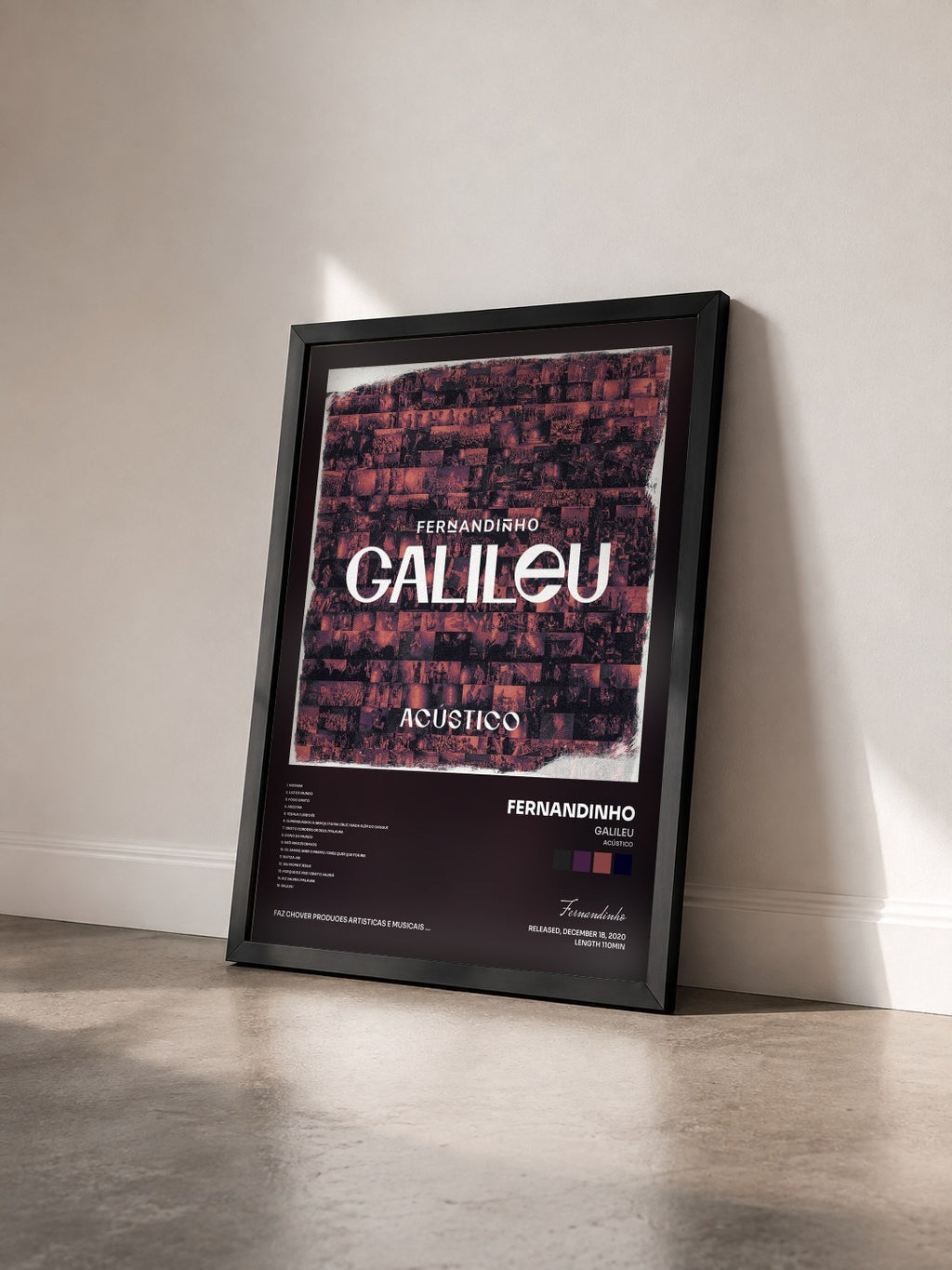#noir Tableau de l'album Galileu (Acústico) de Fernandinho vu de trois quarts, cadre noir