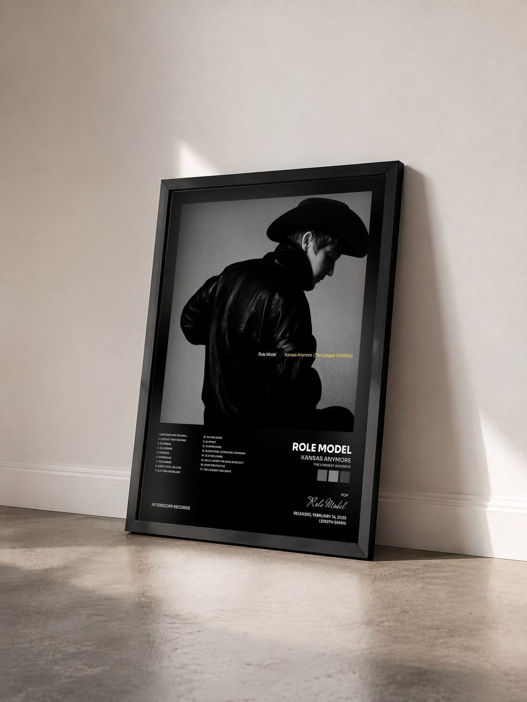 #noir Tableau de l'album Kansas Anymore (The Longest Goodbye) de Role Model vu de trois quarts, cadre noir