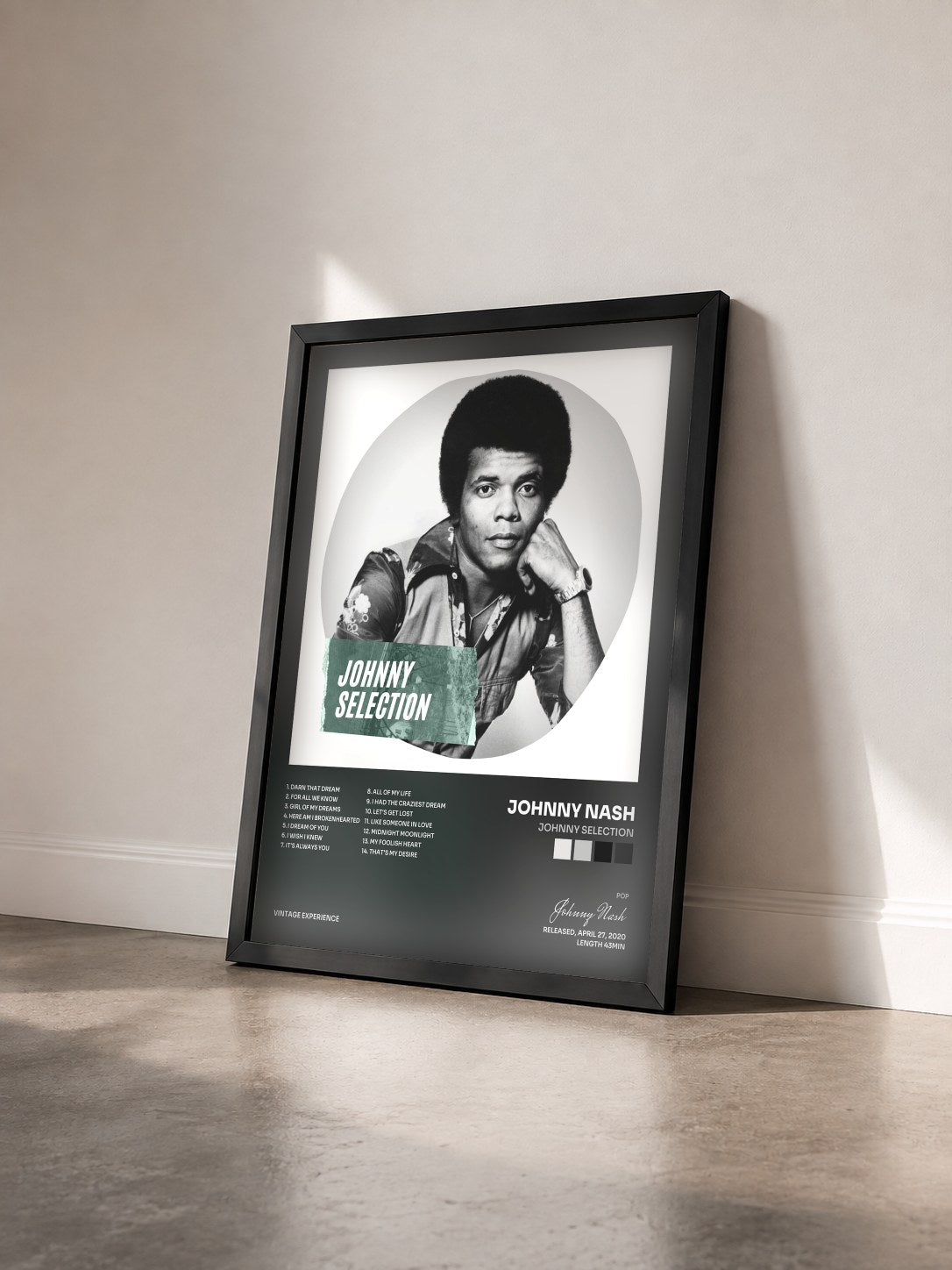 #noir Tableau de l'album Johnny Selection de Johnny Nash vu de trois quarts, cadre noir