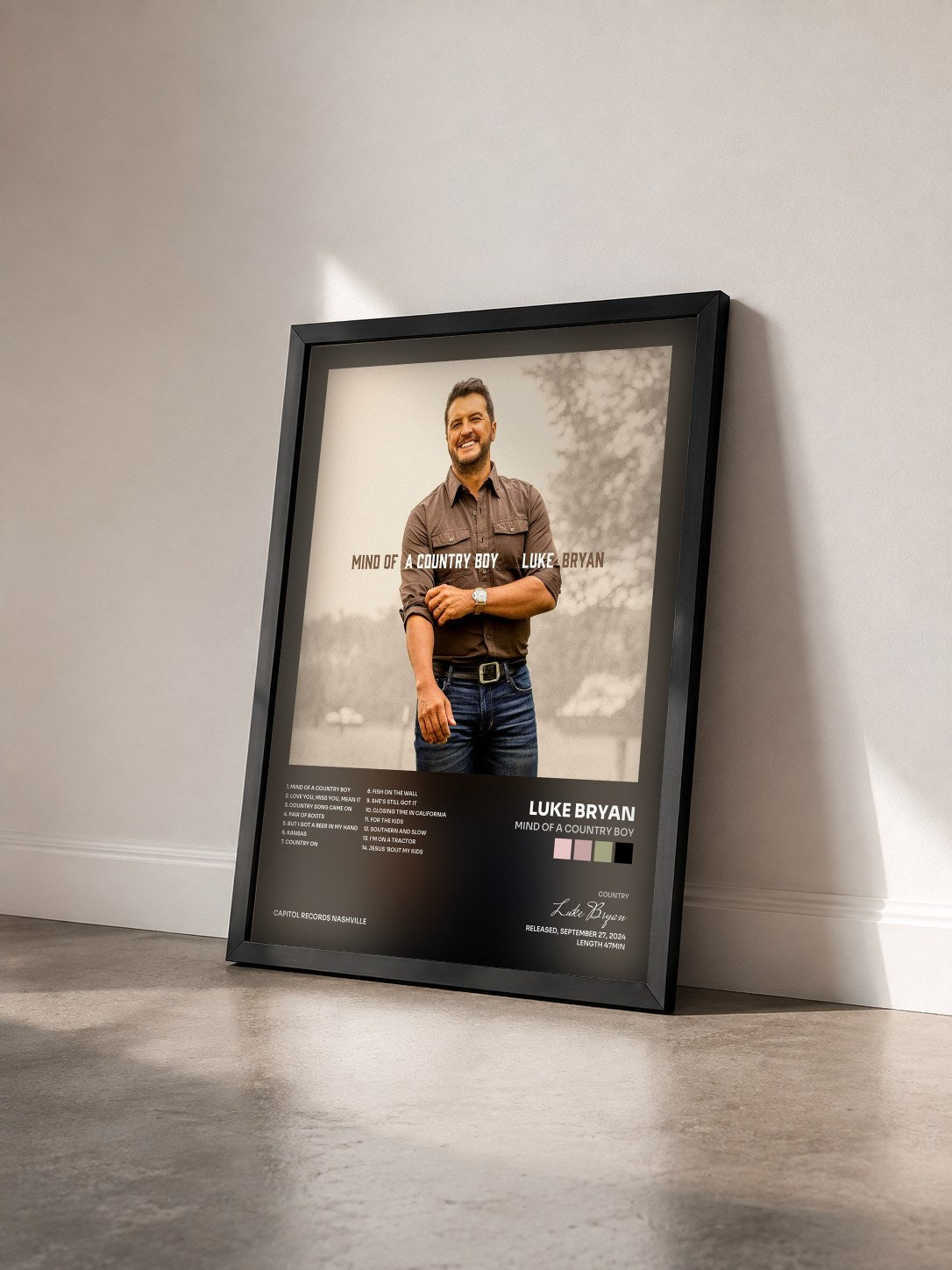#noir Tableau de l'album Mind Of A Country Boy de Luke Bryan vu de trois quarts, cadre noir