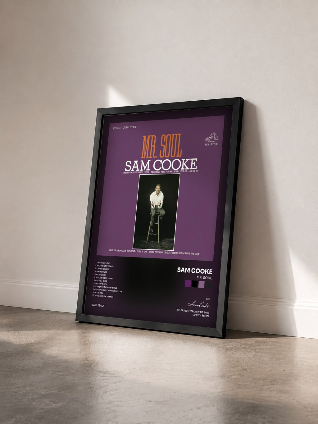 #noir Tableau de l'album Mr. Soul de Sam Cooke vu de trois quarts, cadre noir