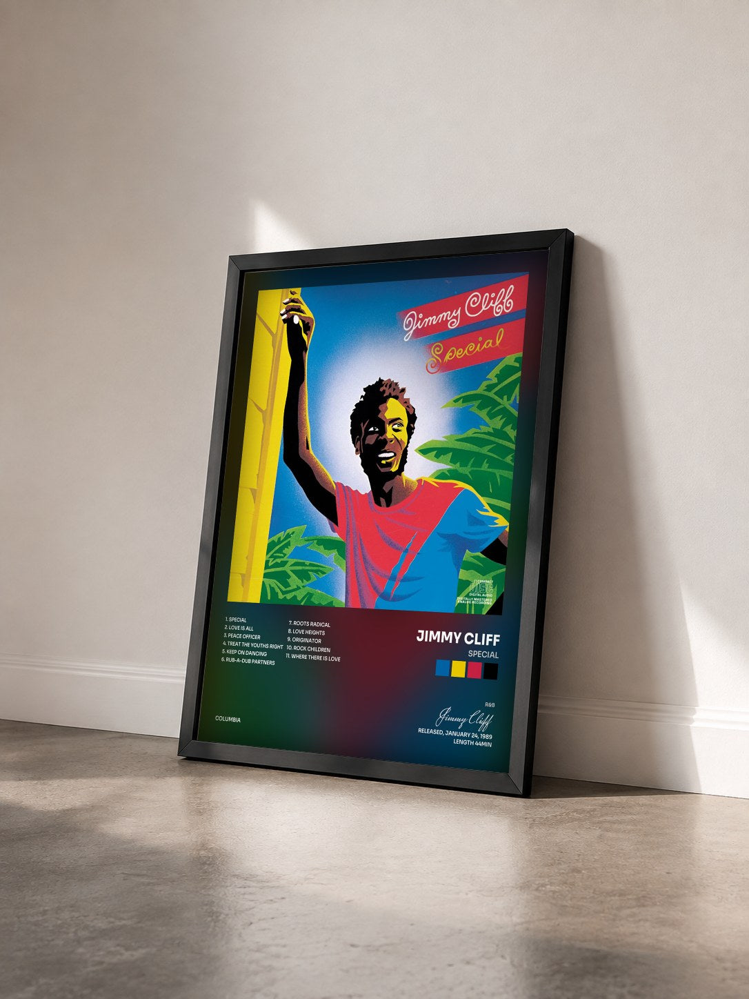 #noir Tableau de l'album Special de Jimmy Cliff vu de trois quarts, cadre noir