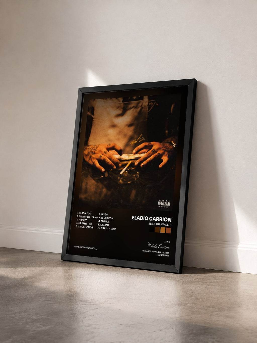 #noir Tableau de l'album SEN2 KBRN VOL. 2 de Eladio Carrion vu de trois quarts, cadre noir
