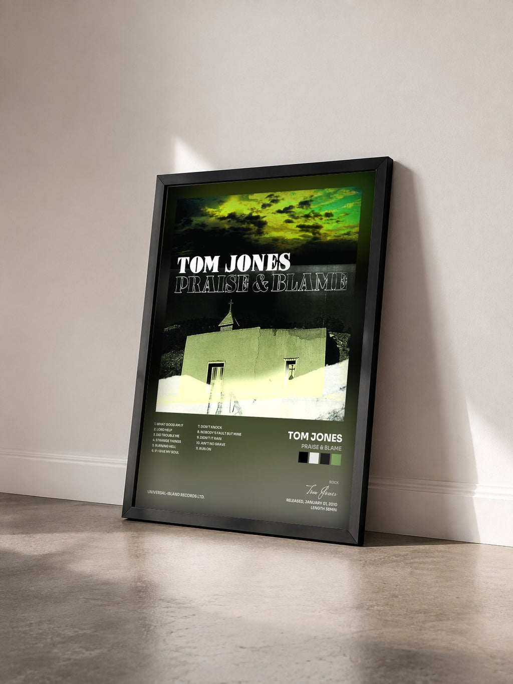 #noir Tableau de l'album Praise & Blame de Tom Jones vu de trois quarts, cadre noir