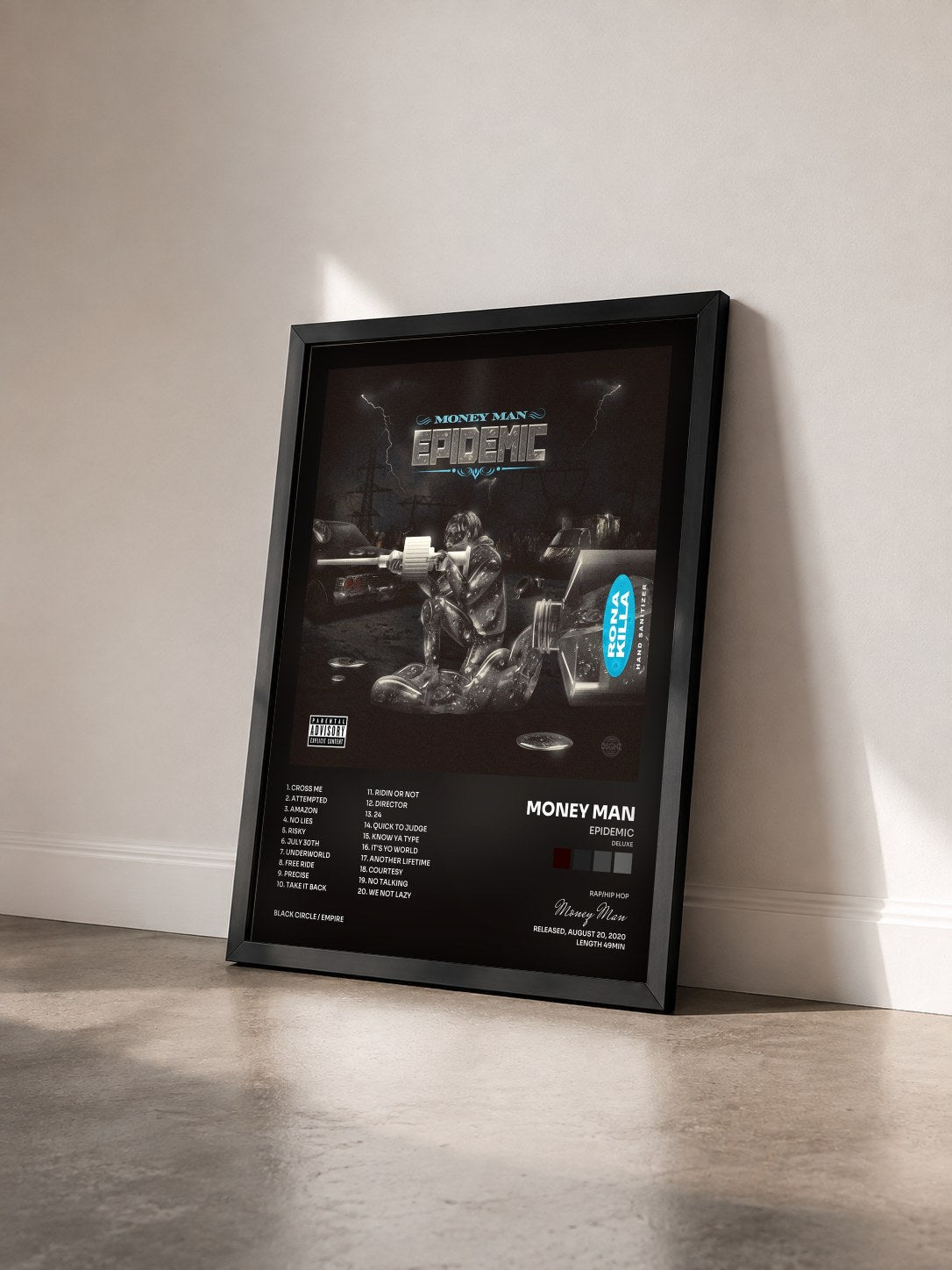 #noir Tableau de l'album Epidemic (Deluxe) de Money Man vu de trois quarts, cadre noir