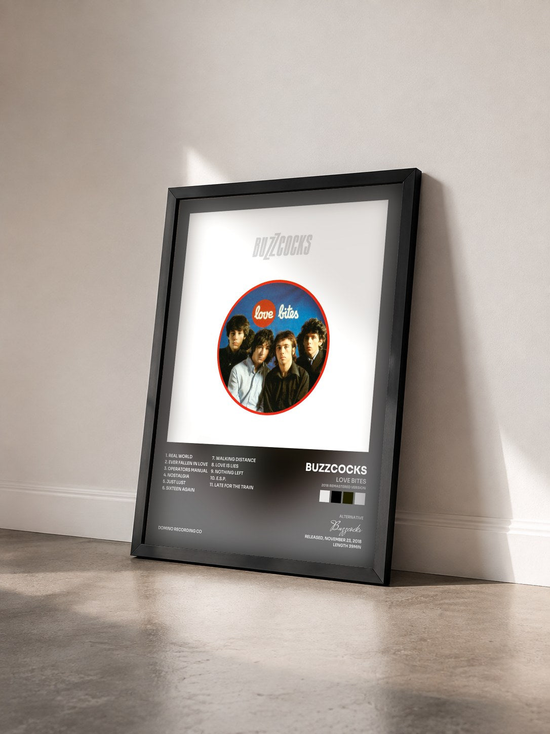 #noir Tableau de l'album Love Bites (2018 Remastered Version) de Buzzcocks vu de trois quarts, cadre noir