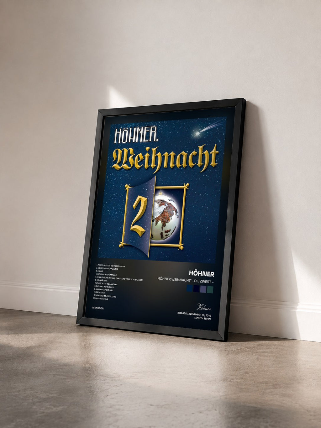 #noir Tableau de l'album Höhner Weihnacht' - Die Zweite - de Höhner vu de trois quarts, cadre noir