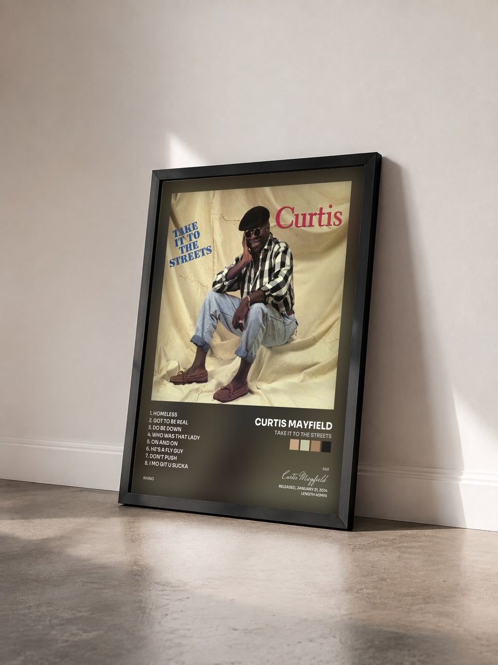 #noir Tableau de l'album Take It to the Streets de Curtis Mayfield vu de trois quarts, cadre noir