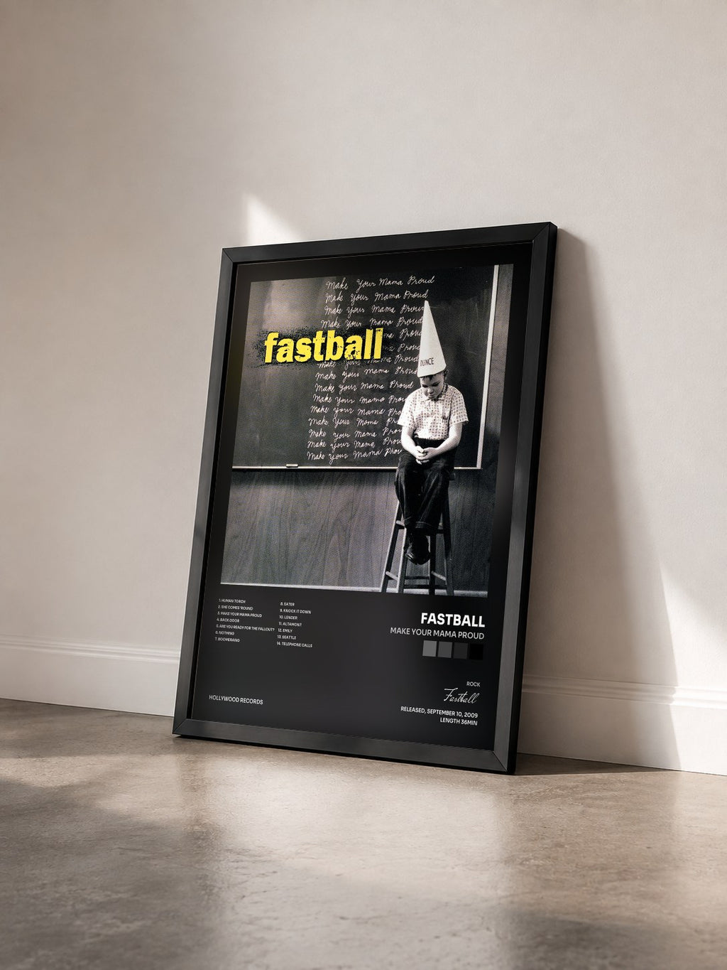 #noir Tableau de l'album Make Your Mama Proud de Fastball vu de trois quarts, cadre noir