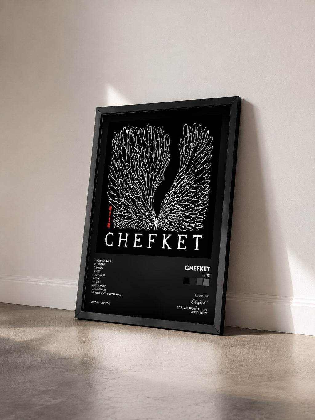 #noir Tableau de l'album 2112 de Chefket vu de trois quarts, cadre noir