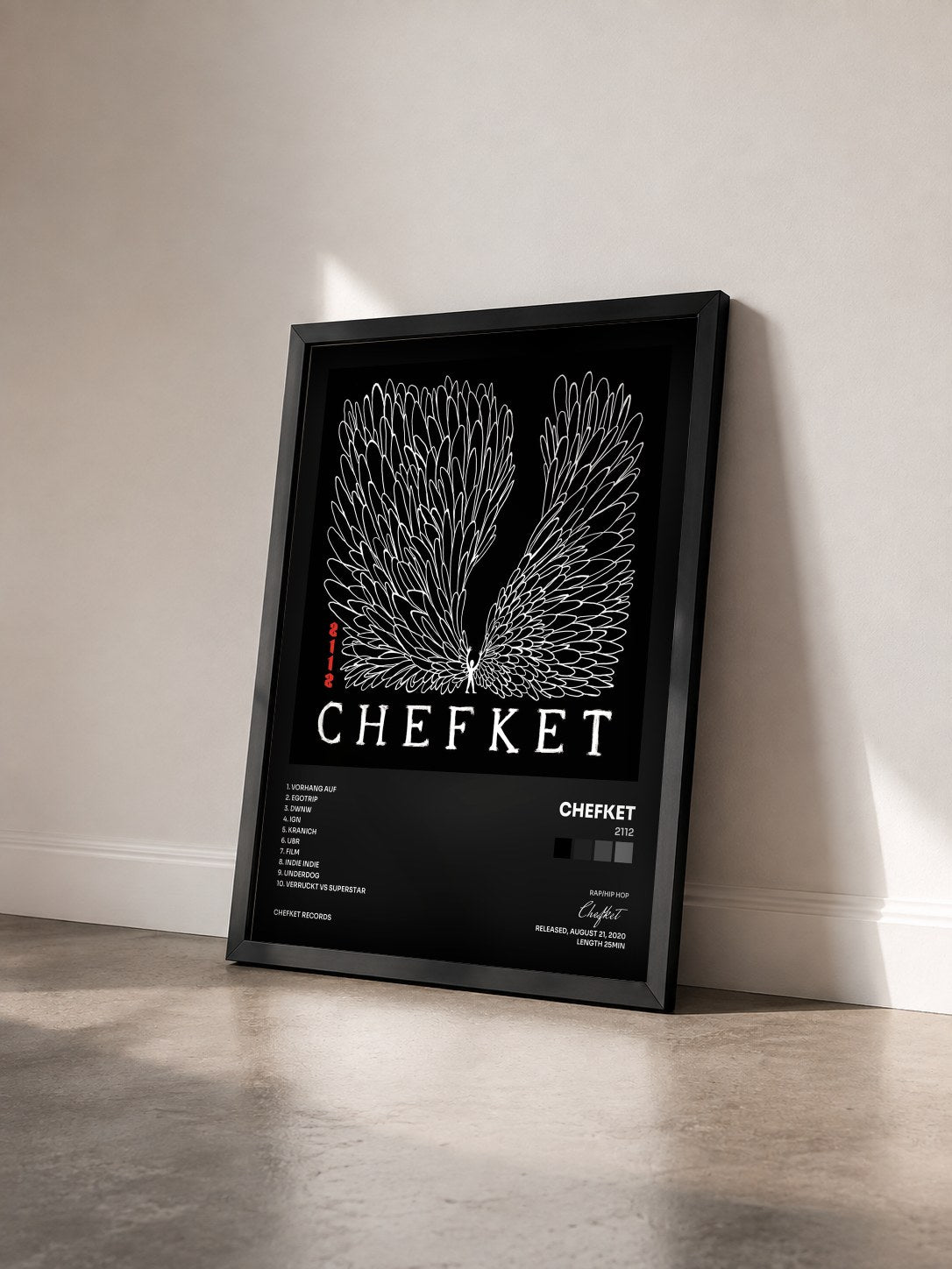 #noir Tableau de l'album 2112 de Chefket vu de trois quarts, cadre noir