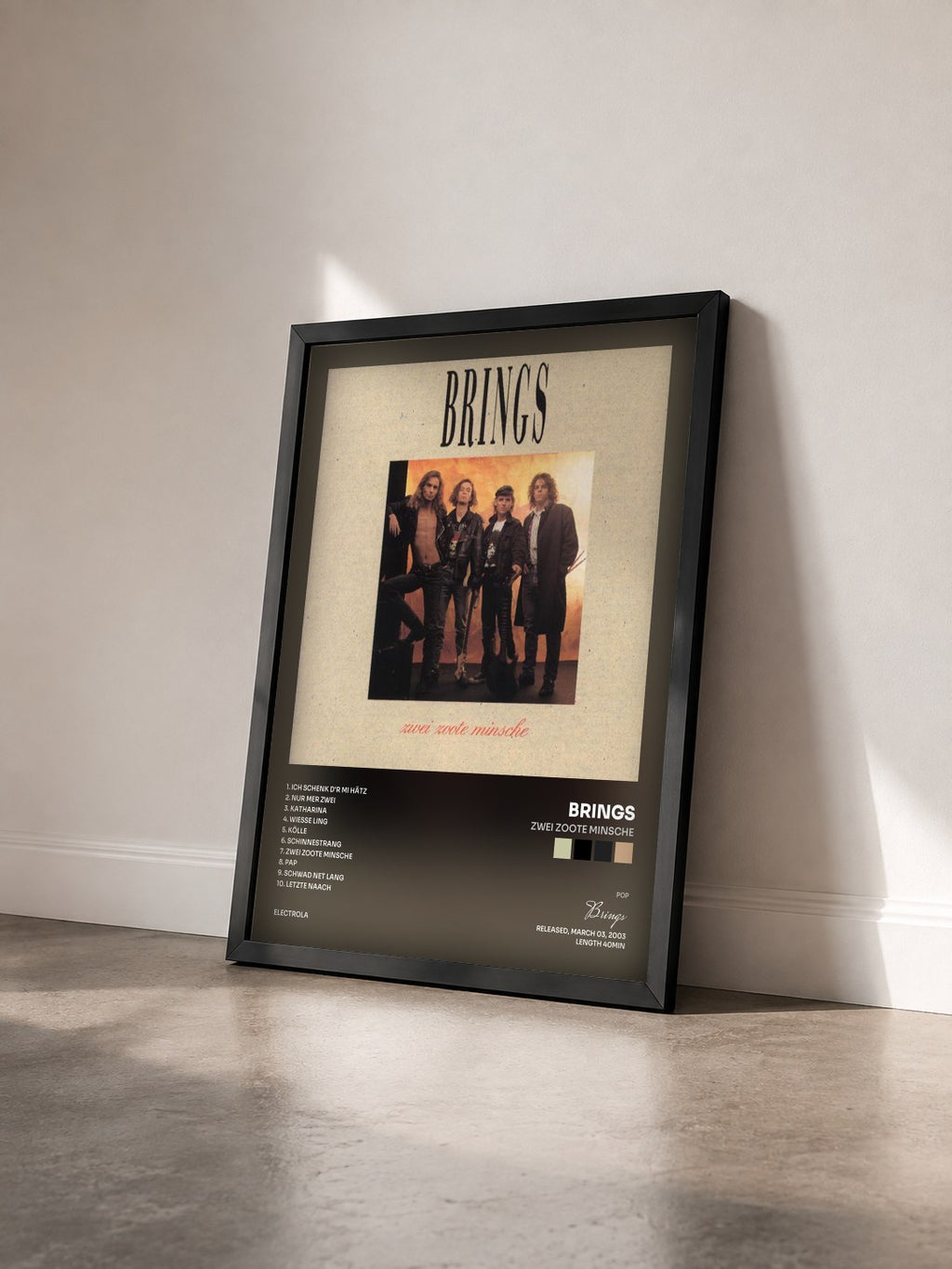 #noir Tableau de l'album Zwei Zoote Minsche de Brings vu de trois quarts, cadre noir