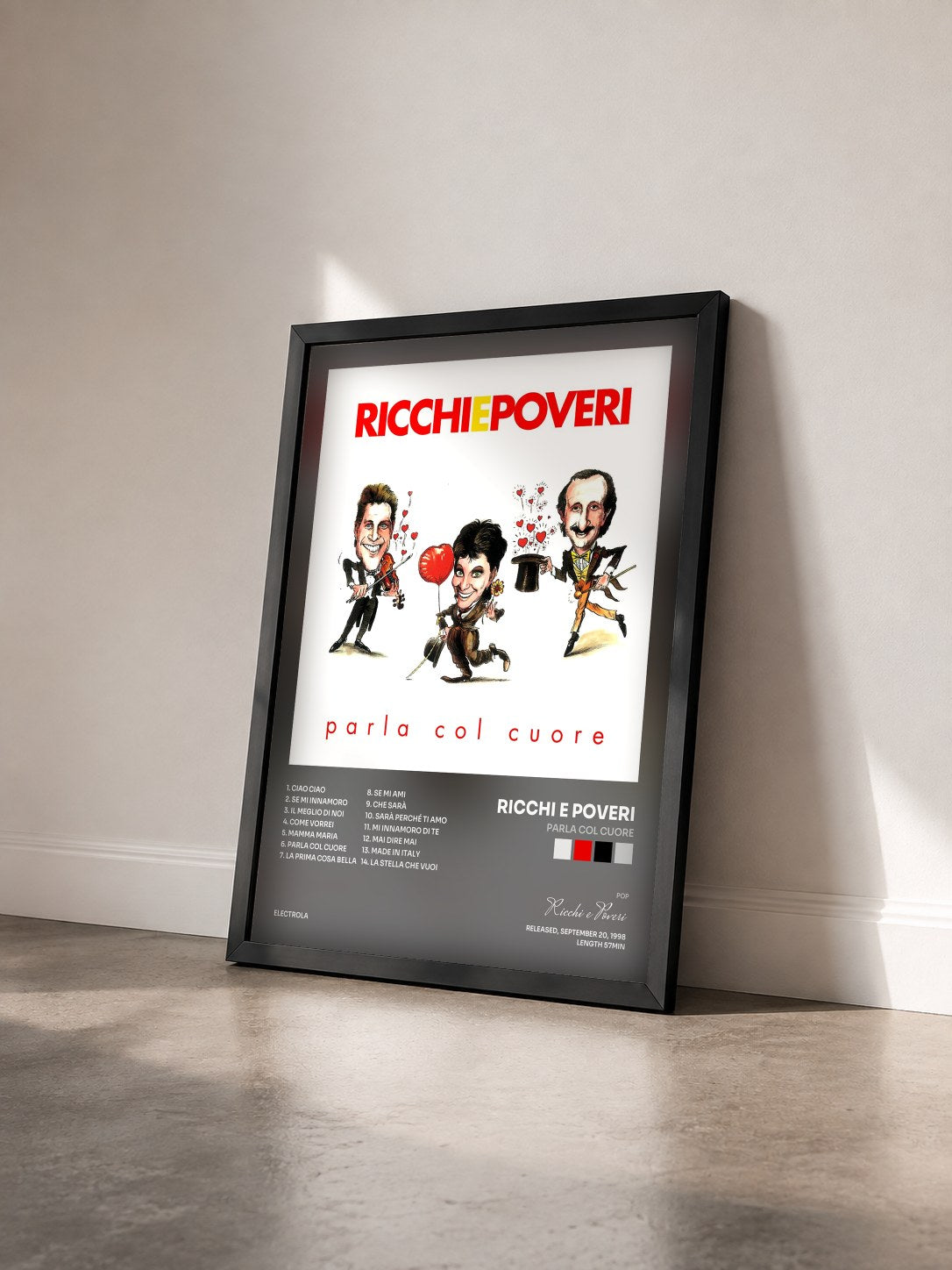 #noir Tableau de l'album Parla col cuore de Ricchi e Poveri vu de trois quarts, cadre noir