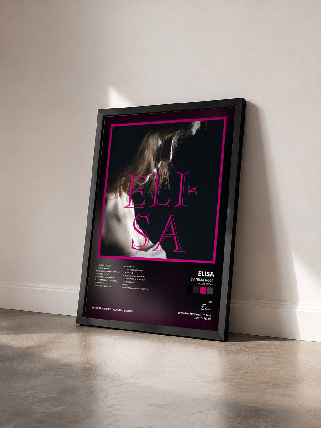 #noir Tableau de l'album L'Anima Vola (Deluxe Edition) de Elisa vu de trois quarts, cadre noir
