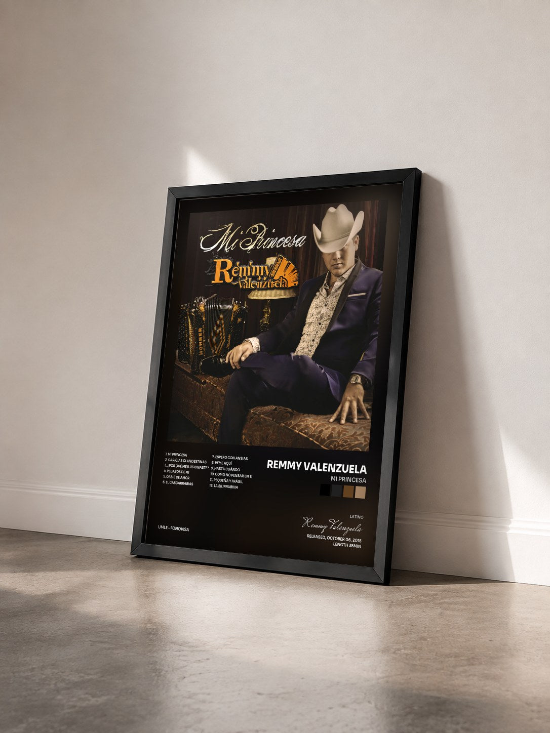 #noir Tableau de l'album Mi Princesa de Remmy Valenzuela vu de trois quarts, cadre noir