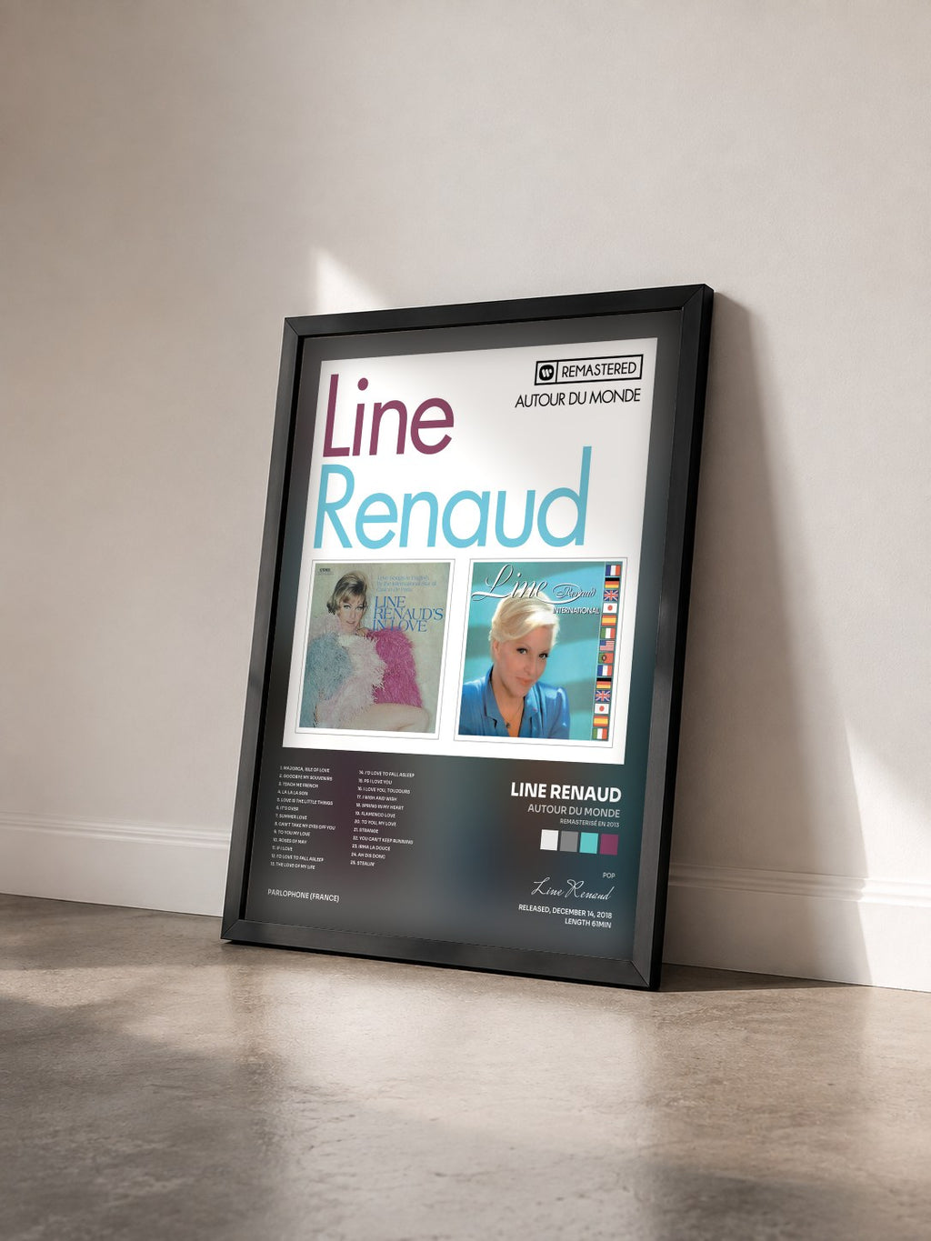 #noir Tableau de l'album Autour du monde (Remasterisé en 2013) de Line Renaud vu de trois quarts, cadre noir