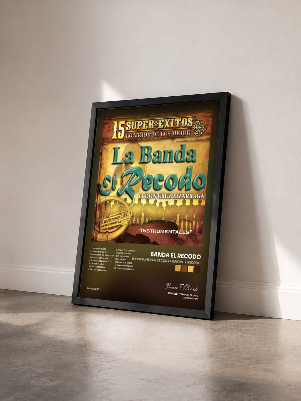 #noir Tableau de l'album 15 Instrumentales Con la Banda el Recodo de Banda El Recodo vu de trois quarts, cadre noir