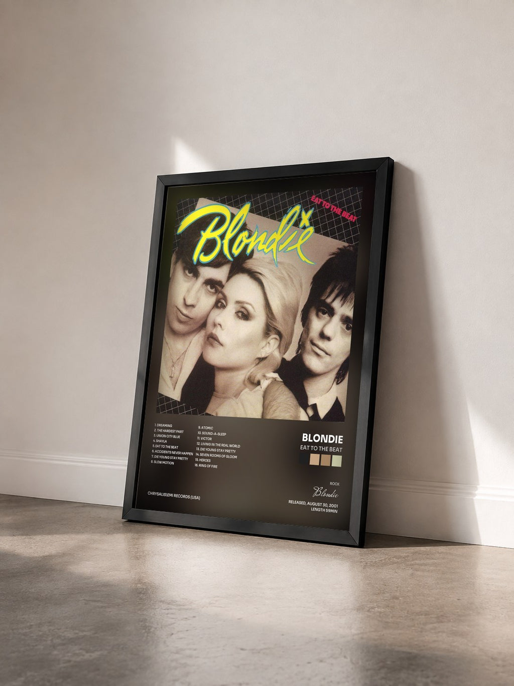 #noir Tableau de l'album Eat To The Beat de Blondie vu de trois quarts, cadre noir