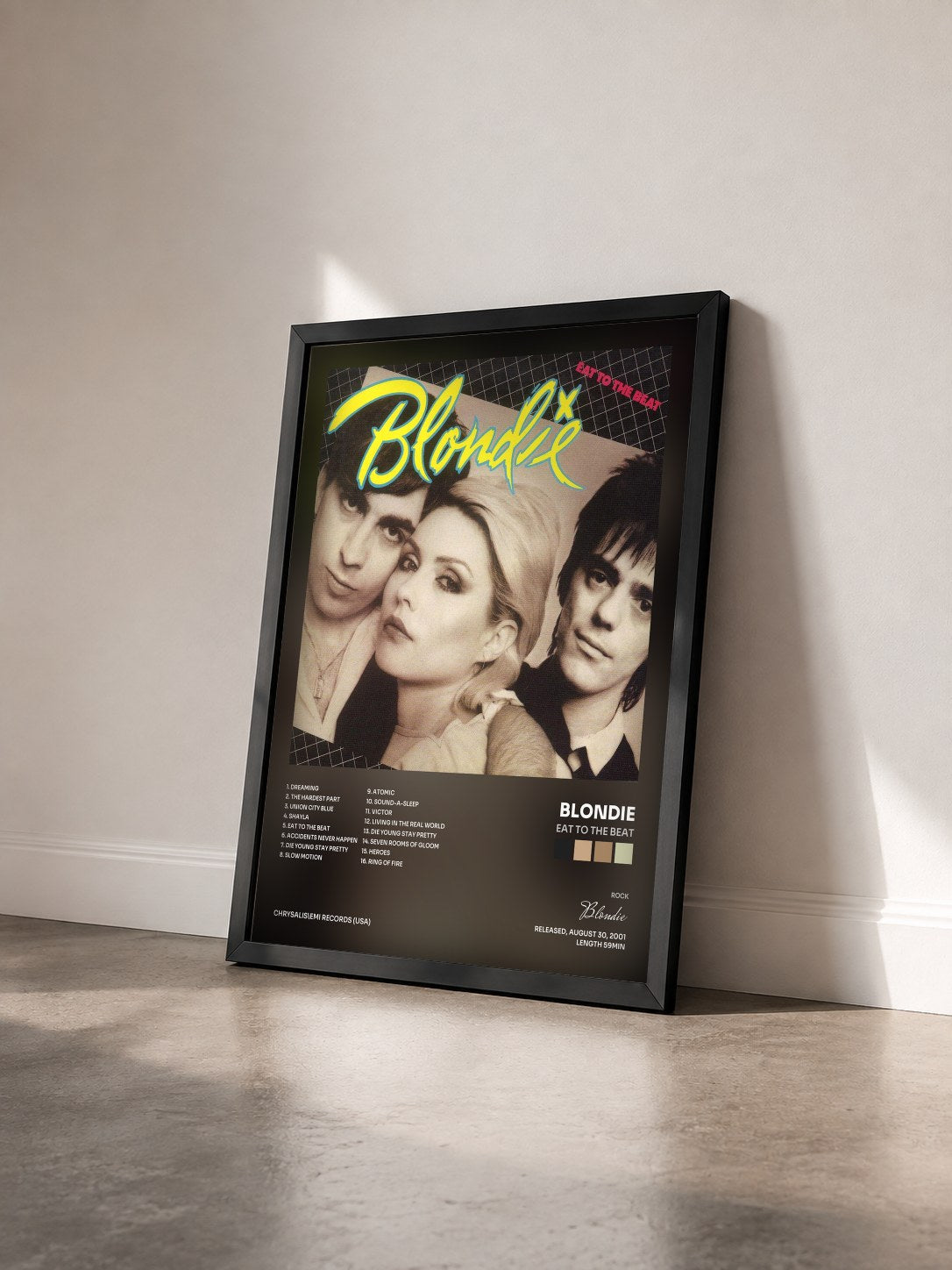 #noir Tableau de l'album Eat To The Beat de Blondie vu de trois quarts, cadre noir