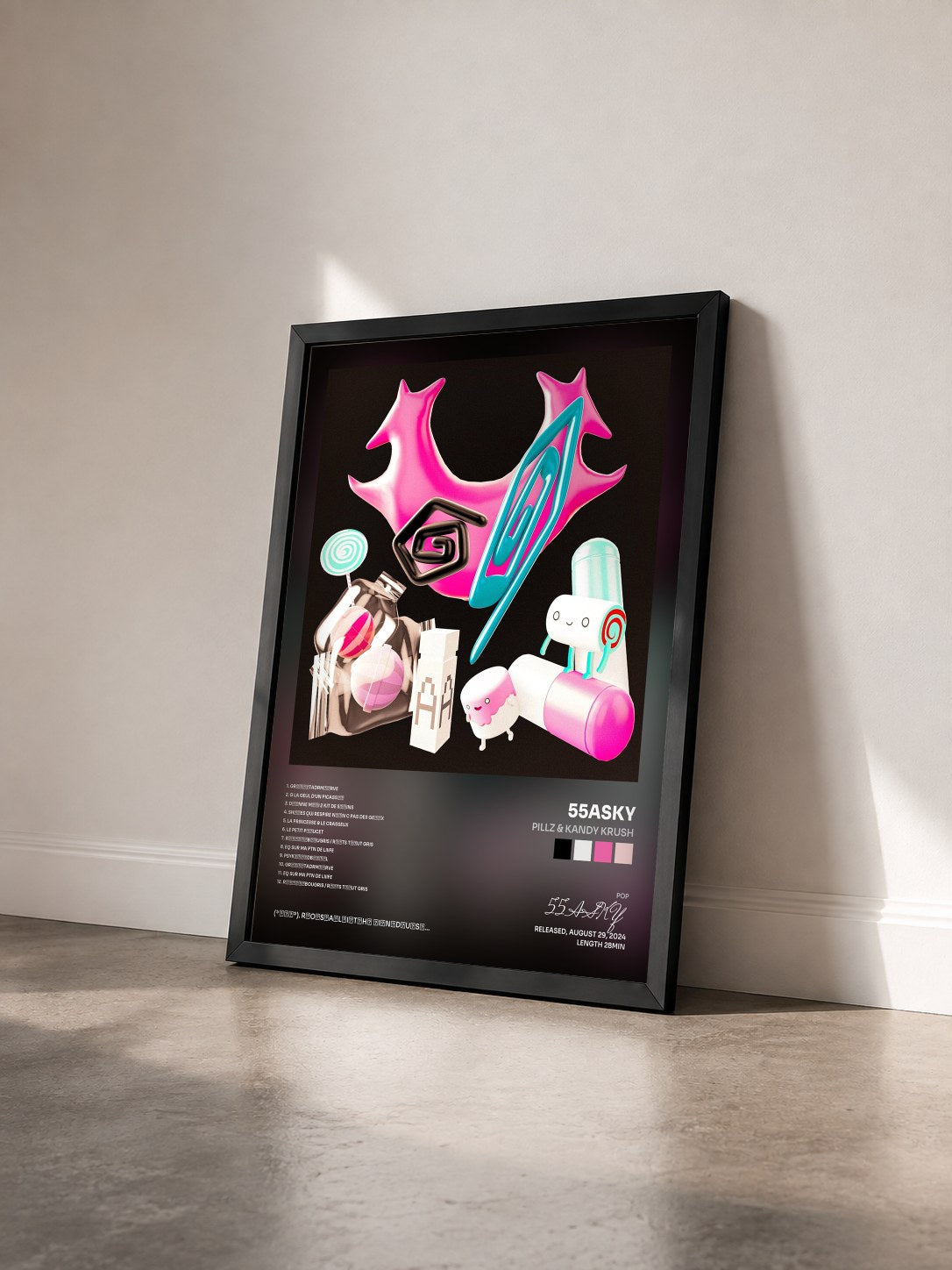 #noir Tableau de l'album PILLZ & KANDY KRUSH de 55ASKY vu de trois quarts, cadre noir