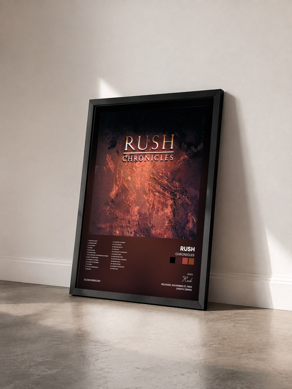 #noir Tableau de l'album Chronicles de Rush vu de trois quarts, cadre noir