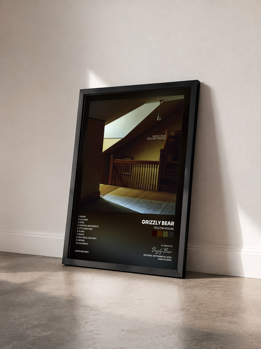 #noir Tableau de l'album Yellow House de Grizzly Bear vu de trois quarts, cadre noir