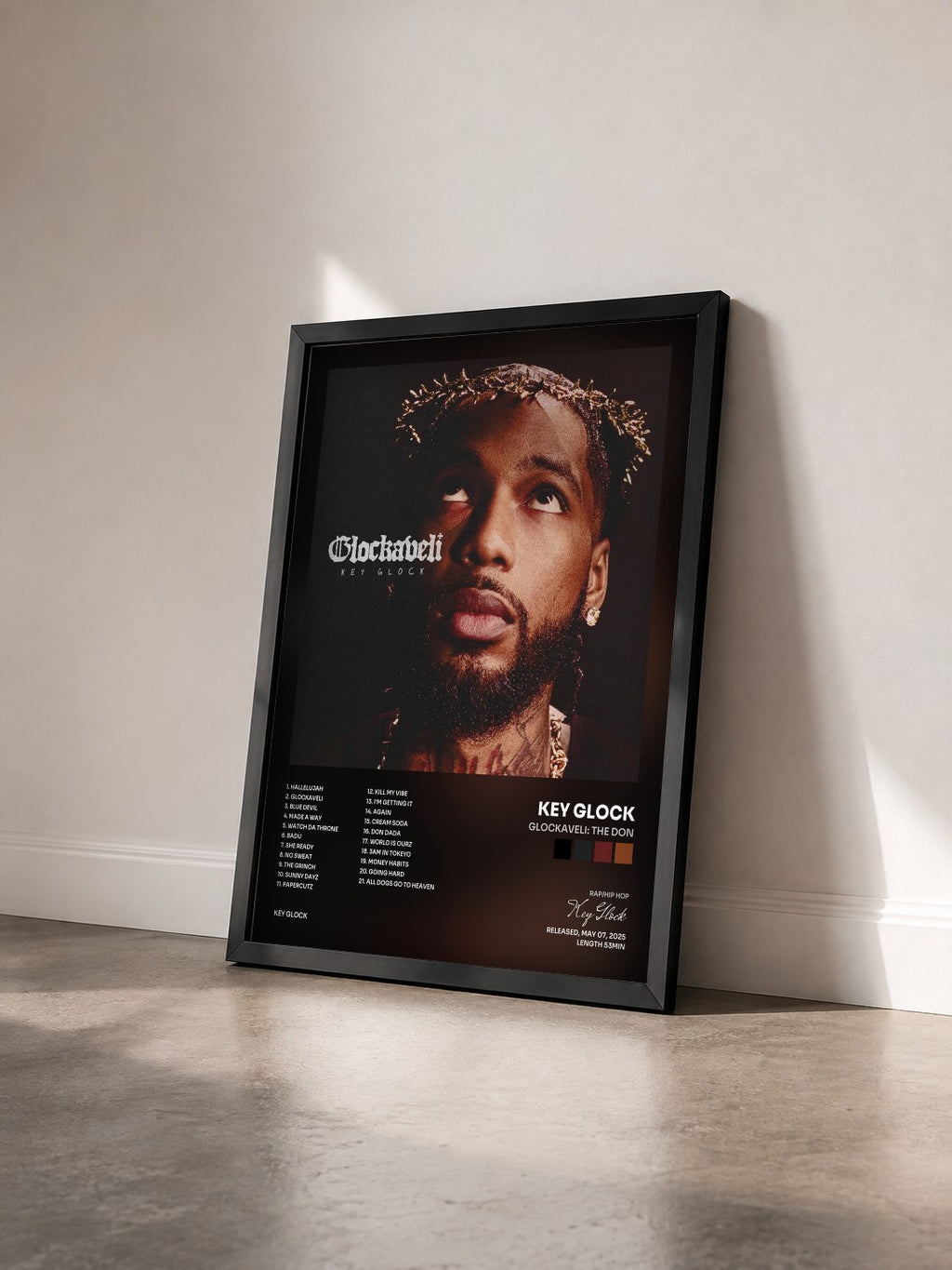 #noir Tableau de l'album Glockaveli: The Don de Key Glock vu de trois quarts, cadre noir