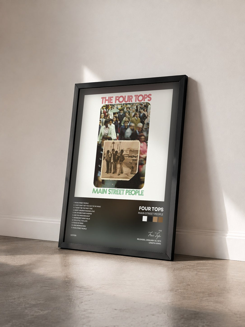 #noir Tableau de l'album Main Street People de Four Tops vu de trois quarts, cadre noir