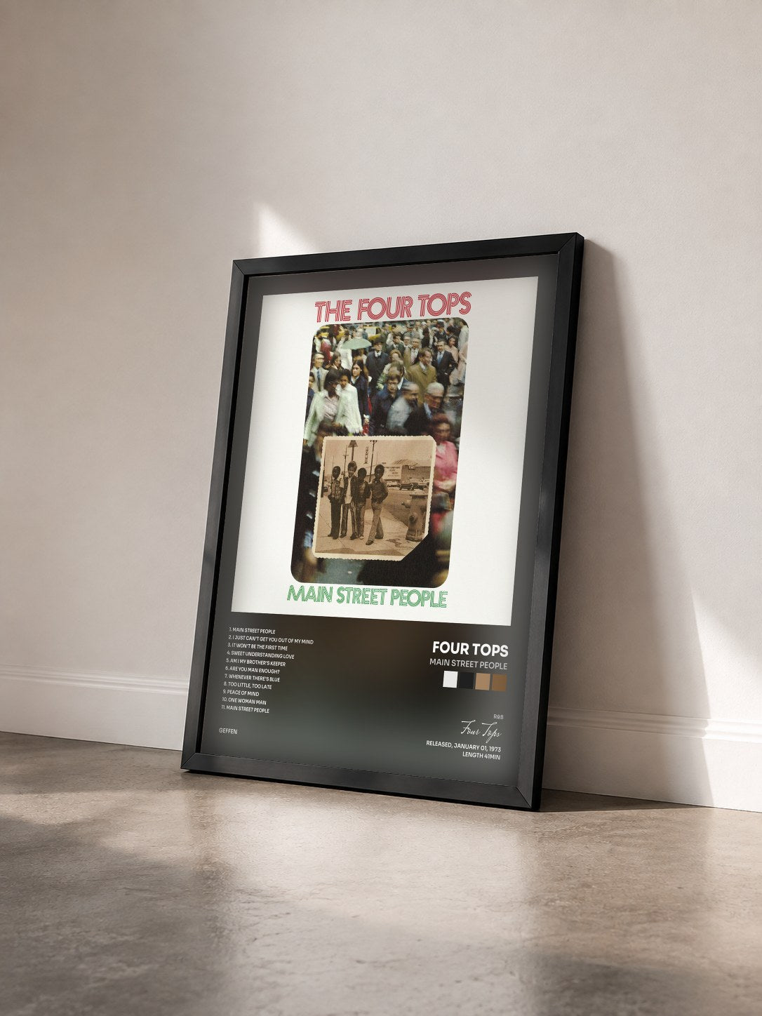 #noir Tableau de l'album Main Street People de Four Tops vu de trois quarts, cadre noir