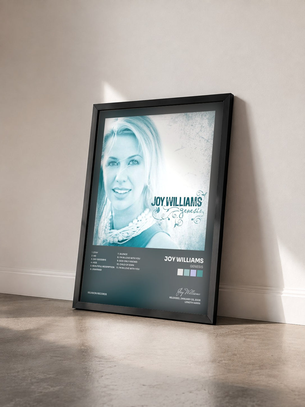 #noir Tableau de l'album Genesis de Joy Williams vu de trois quarts, cadre noir