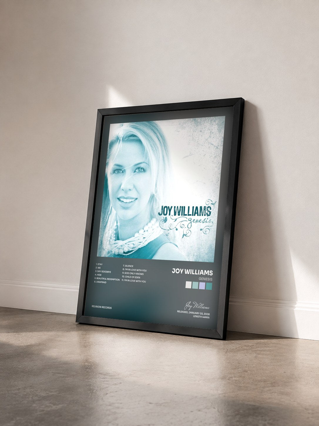 #noir Tableau de l'album Genesis de Joy Williams vu de trois quarts, cadre noir