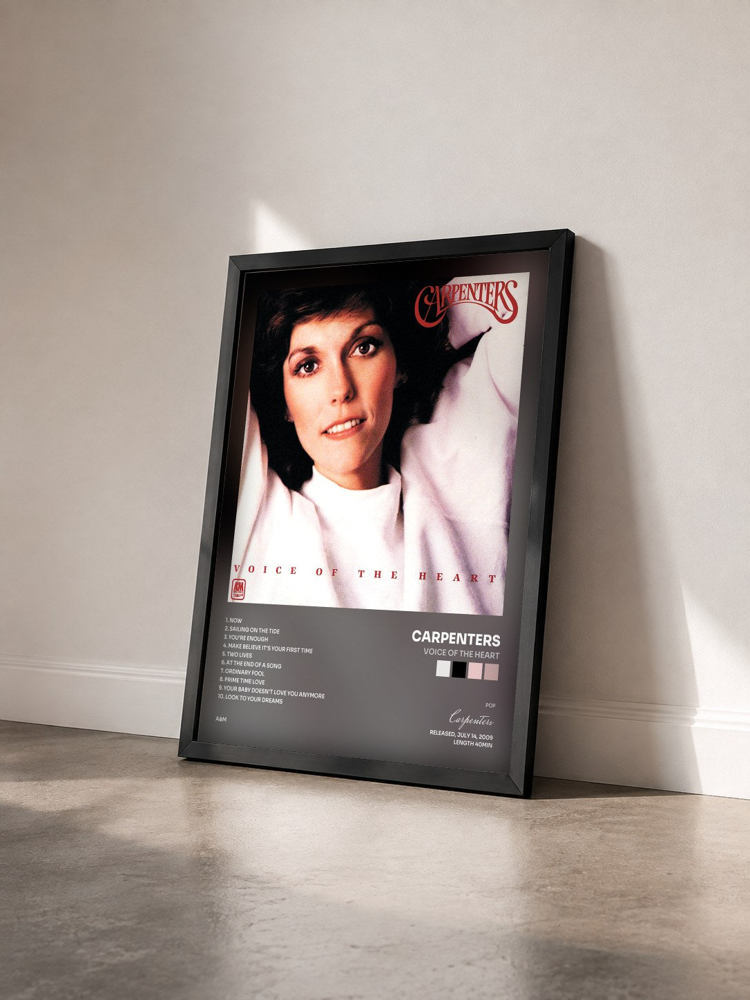 #noir Tableau de l'album Voice Of The Heart de Carpenters vu de trois quarts, cadre noir