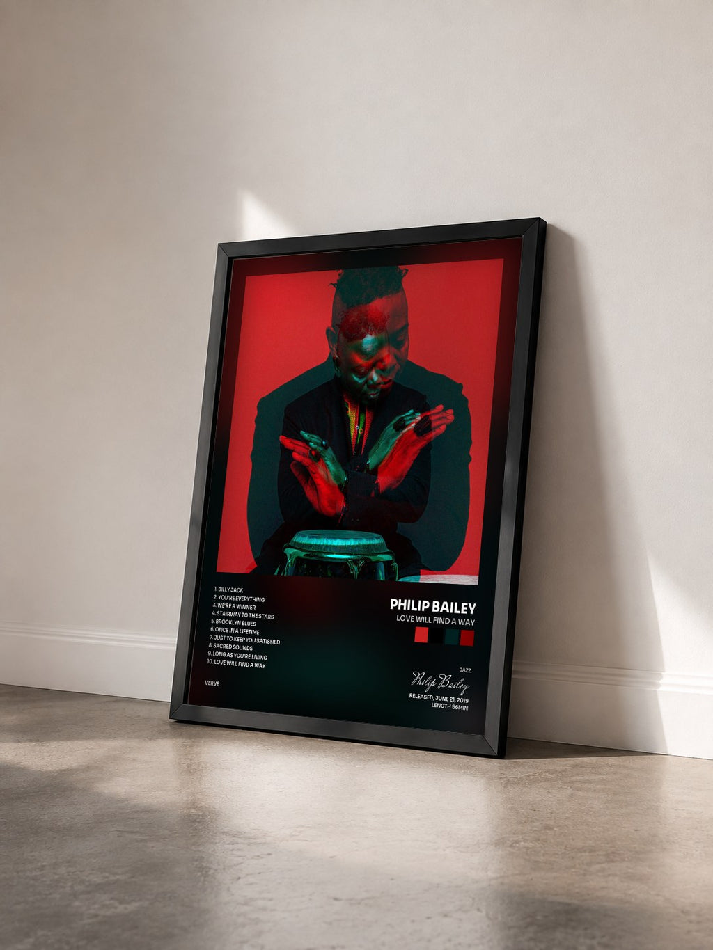 #noir Tableau de l'album Love Will Find A Way de Philip Bailey vu de trois quarts, cadre noir