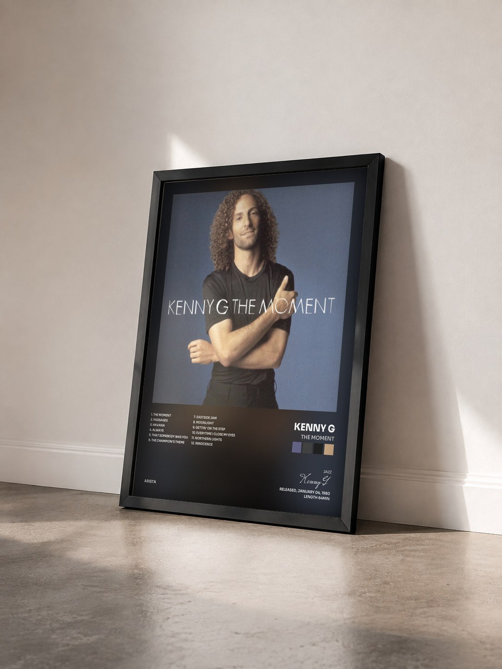 #noir Tableau de l'album The Moment de Kenny G vu de trois quarts, cadre noir