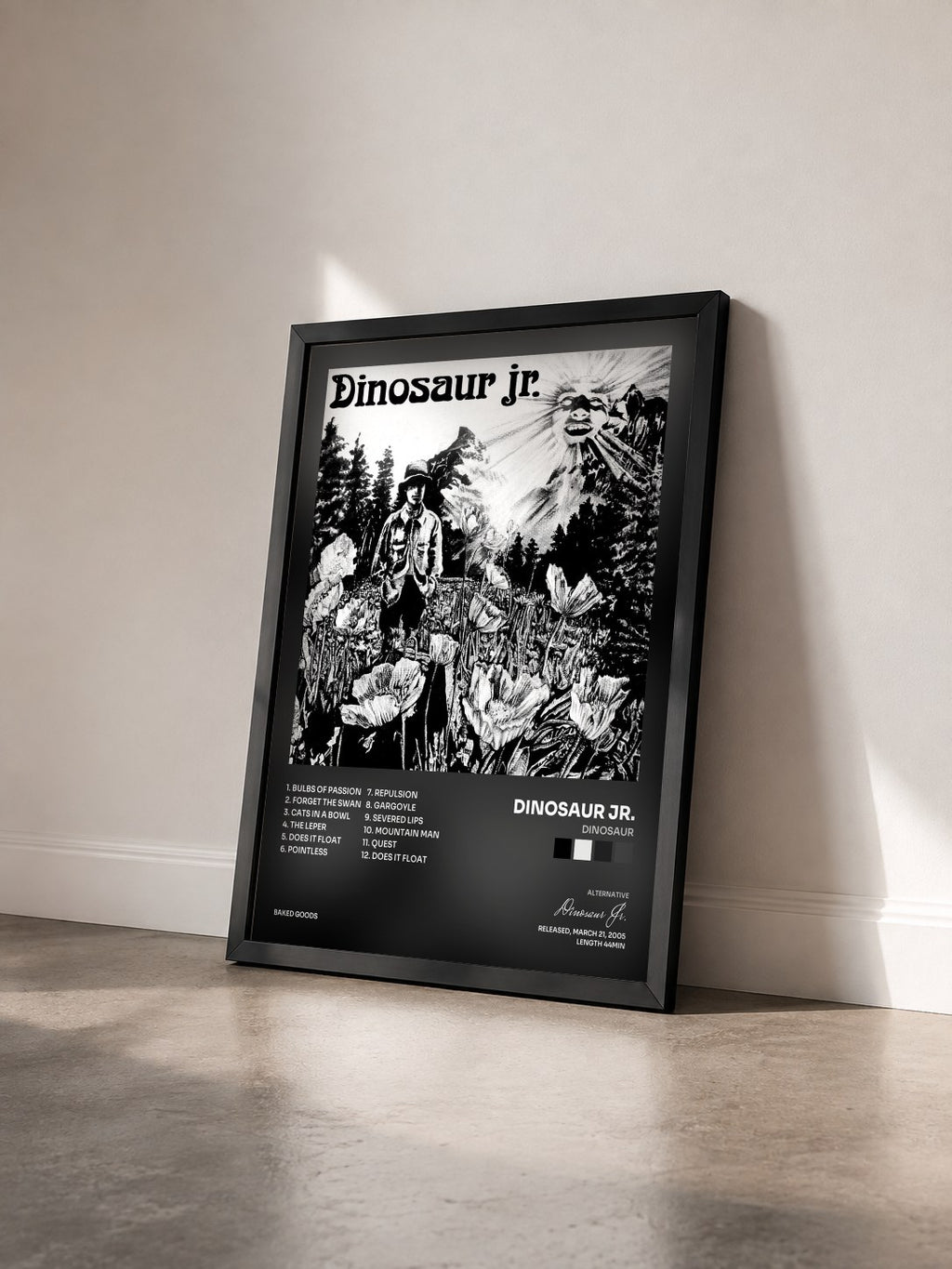 #noir Tableau de l'album Dinosaur de Dinosaur Jr. vu de trois quarts, cadre noir