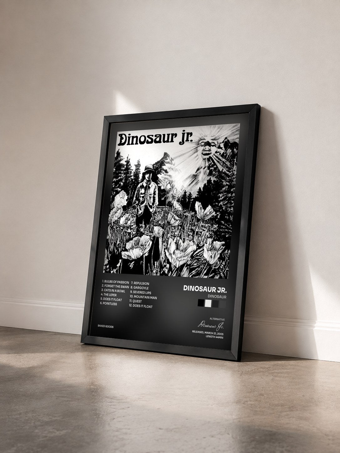#noir Tableau de l'album Dinosaur de Dinosaur Jr. vu de trois quarts, cadre noir